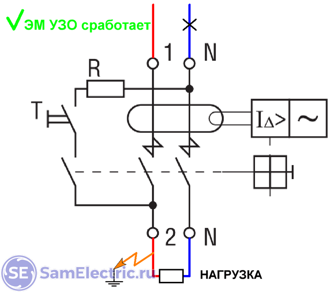 Узо при замыкании. Ток срабатывания УЗО. Схема при обрыве нуля. Ток утечки УЗО. Срабатывание УЗО.