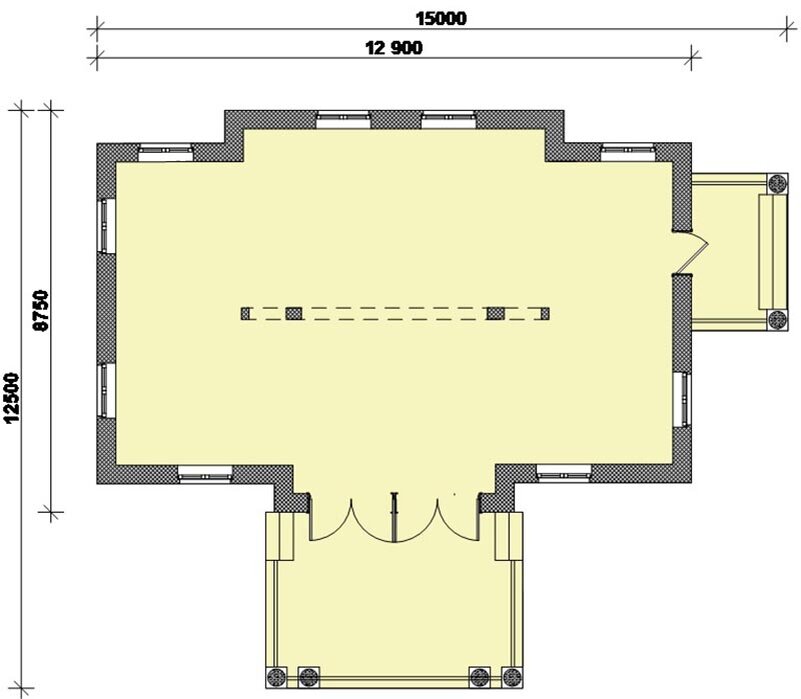 Несущий каркас составляют наружные стены и две колонны в центре здания. Межкомнатные перегородки не несущие — поэтому возможны любые изменения в их расположении.