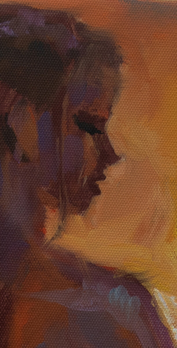 "Игривая девушка горничная", 40х30см, синтетический холст, масло, фрагмент, 2020