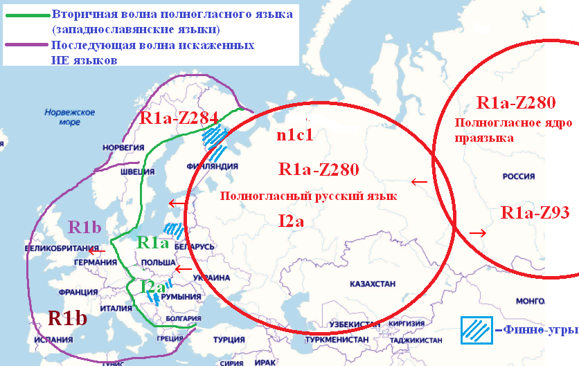 Схематичный набросок  ориентировочного современного состоянии ИЕ языков