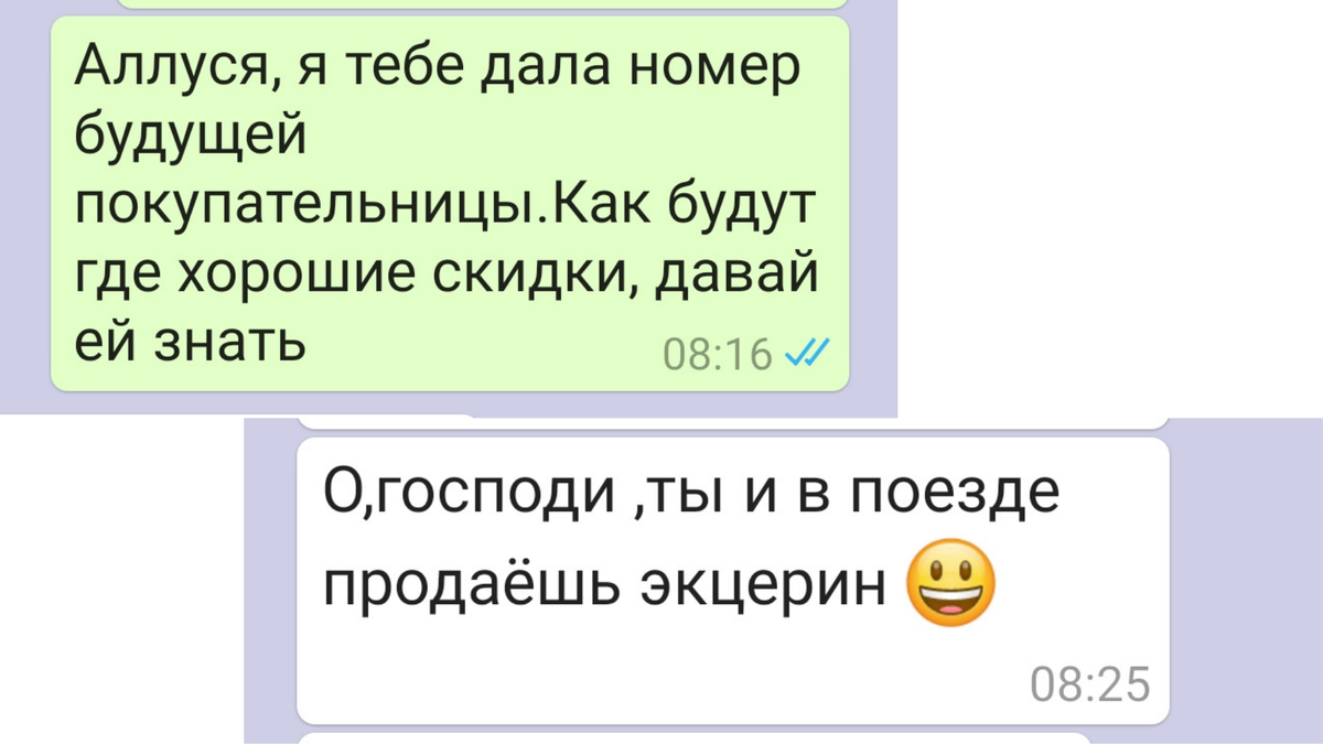 Скриншот нашей переписки с моей бывшей коллегой по Ватсапп))))