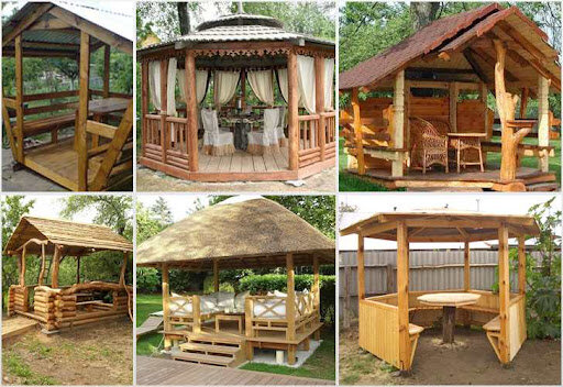Беседки из пиломатериалов отличаются формой крыши, размерами, видом обшивки.  