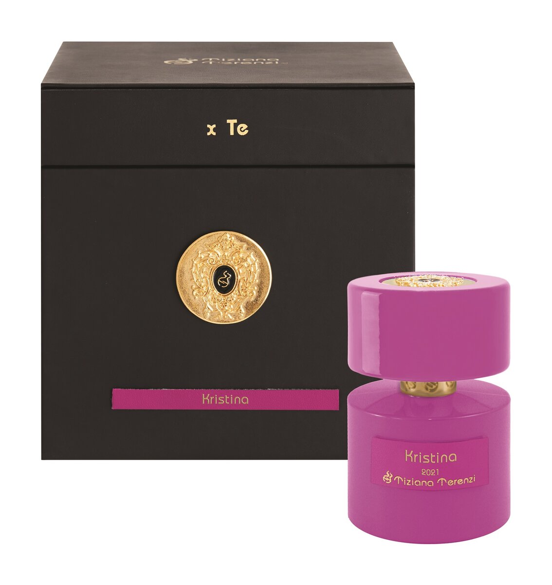 Упаковка аромата Tiziana Terenzi Kristina - музыкальная шкатулка и флакон цвета фуксия