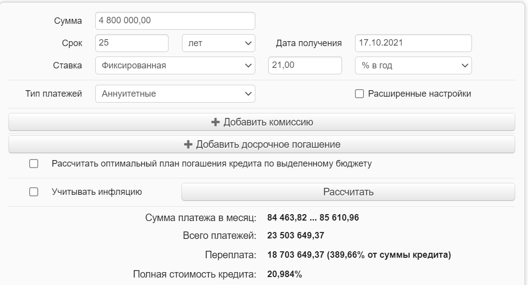 Это значит, покупая квартиру на вторичном рынке со ставкой 20% и выплачивая заём 25 лет, вы покупаете себе ОДНУ квартиру и банку почти ЧЕТЫРЕ.