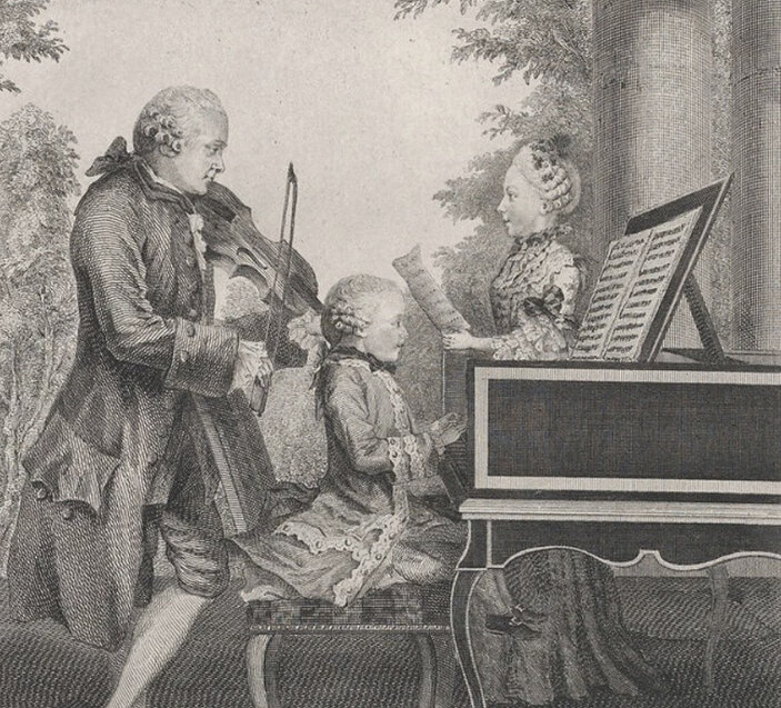 Леопольд Моцарт и его дети, Вольфганг Амадей, сидящий за пианино