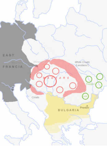 Территория, контролируемая венграми в 902 году
