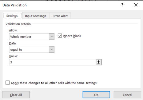 Настройки проверки данных для B2. Листайте вправо -->