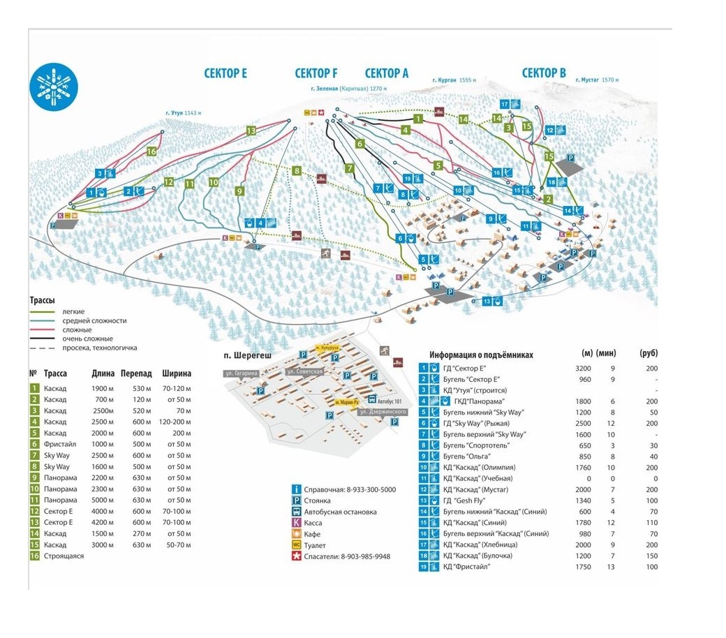 Схема трасс и разовых абонементов