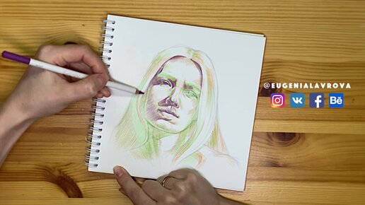 Быстрый скетч портрет несколькими цветными карандашами