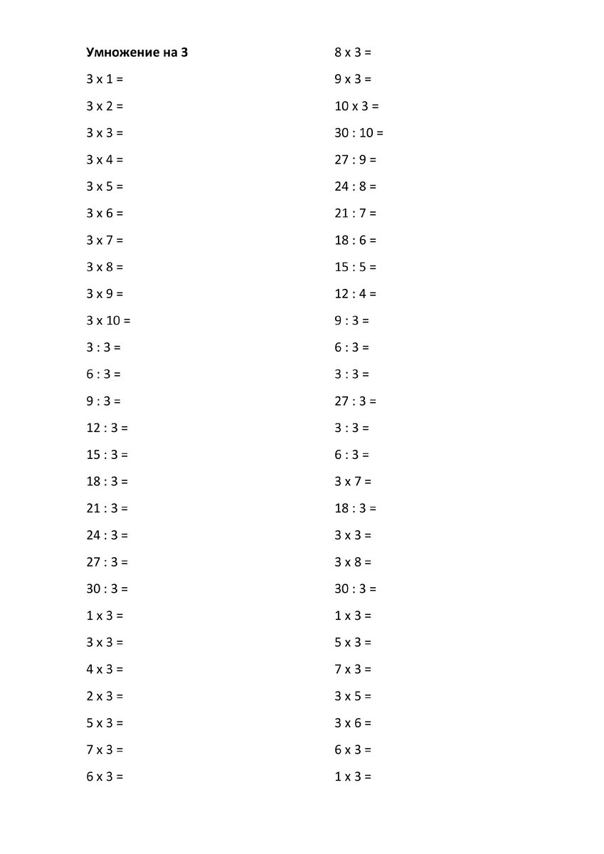Задания на таблицу умножения и деления. Карточки для распечатки | Школьные  годы с родителями | Дзен