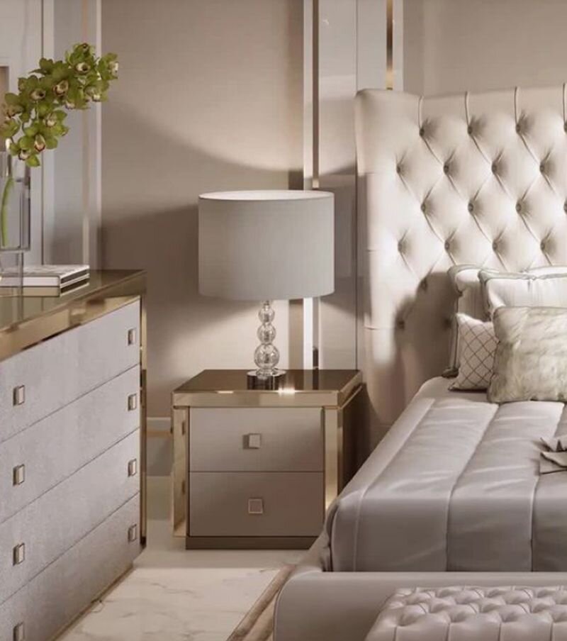 Шкаф и тумба в спальной комнате в современном стиле.