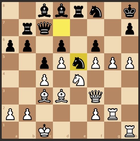 Предлагаю Вашему вниманию фрагмент партии Алехин - Киенингер, 1941 год. Алехин уже отдал коня. Последним ходом черные пошли конем на е5, и напали на белого ферзя. Ход белых, найдите самый сильный ход.-2