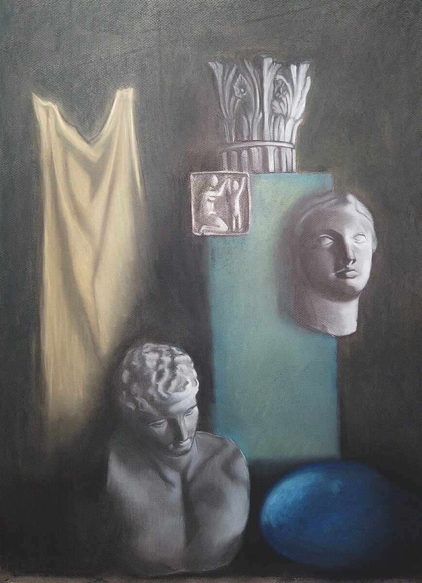 пространственный натюрморт.сухая пастель, итальянский карандаш.100х70