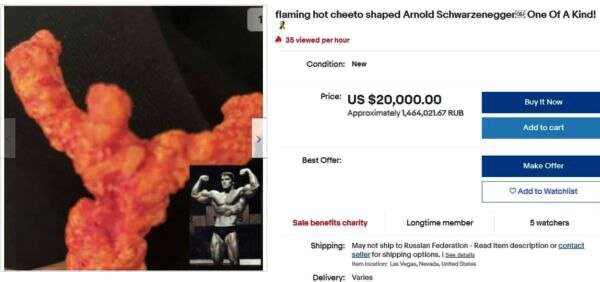 продавец с ником dadeassassin за чипсину якобы в форме актёра Арнольда Шварценеггера попросил 20 тысяч долларов (около 1,4 миллиона рублей).