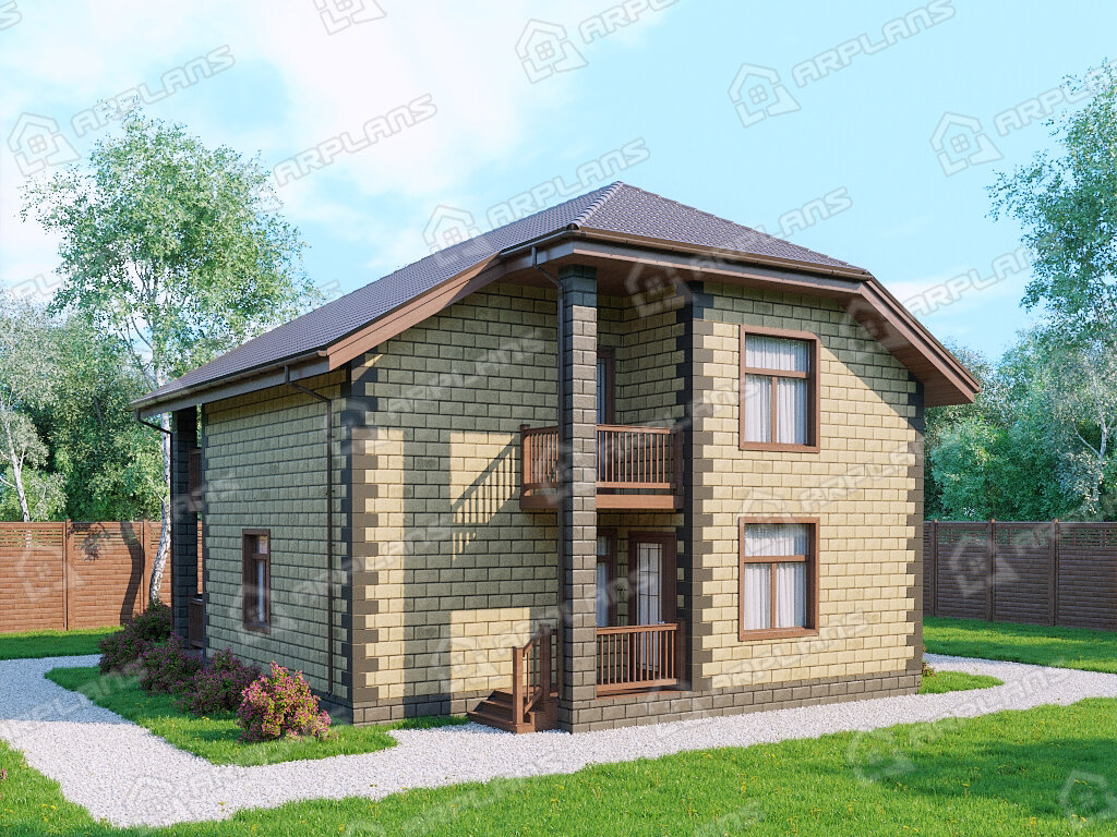 Фото 2 двухэтажного дома из блоков с мансардой, 3 спальнями, балконом и террасой. Полезная площадь 129 кв м. Источник arplans.ru Проект К-159