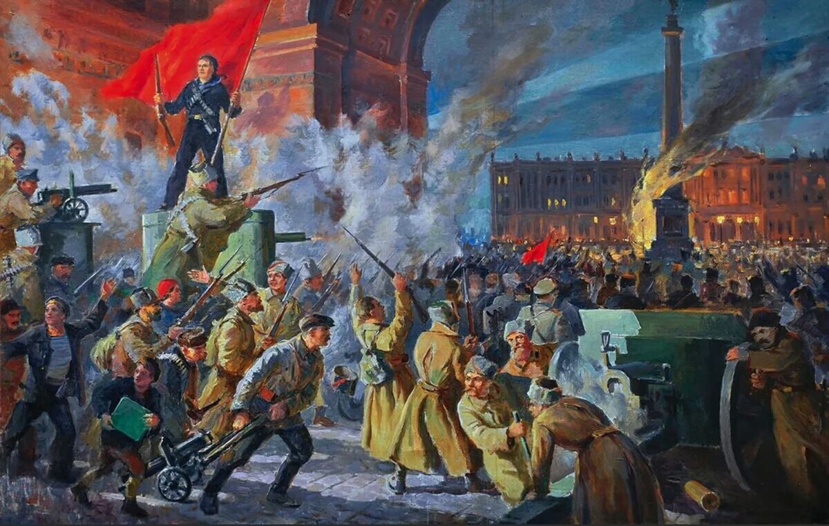 Бернгардт Олег Эдгарович. Взятие Зимнего дворца. Холст, масло.