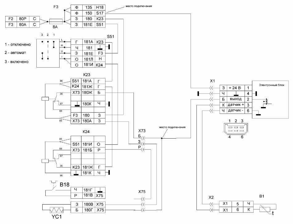 
Электрическая схема подключения электронного блока