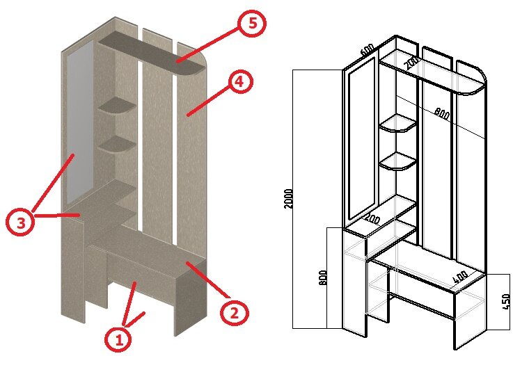 Деталировка мебели для прихожей