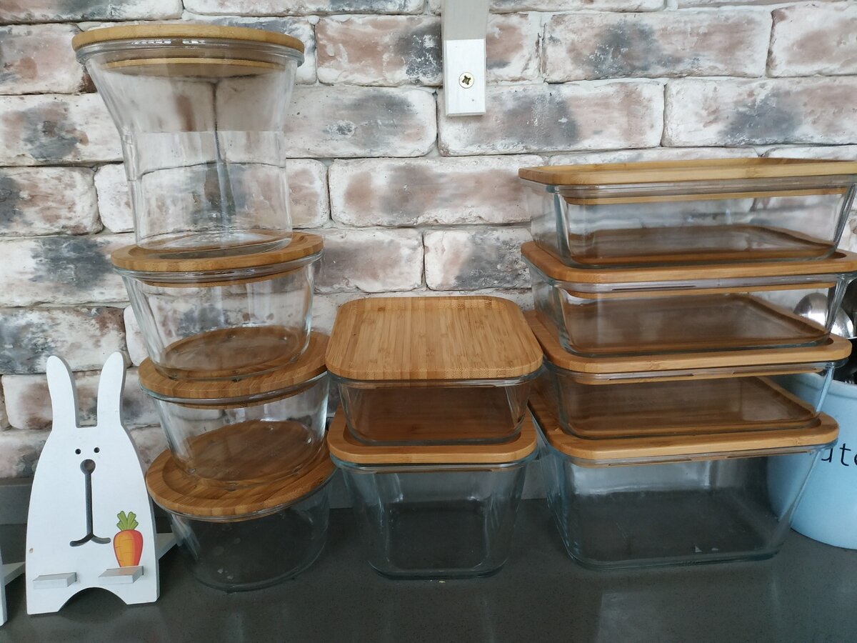 Контейнер для продуктов с крышкой,стекло/бамбук.