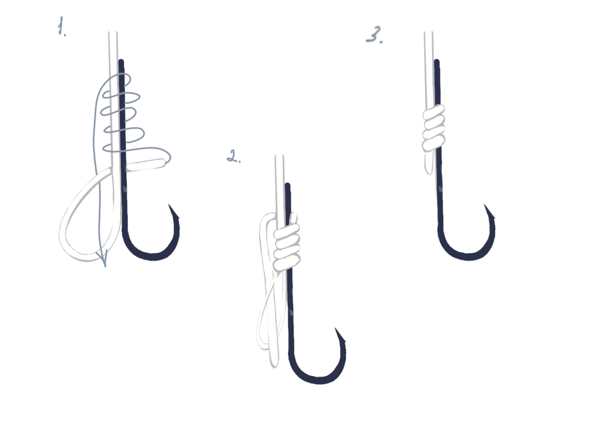Как привязать рыболовный крючок к леске простой способ схема и описание