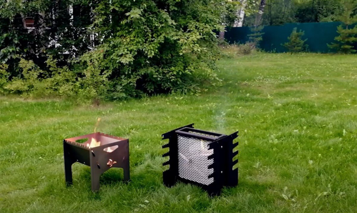 Готовили шашлык на двух мангалах сразу - обычном и вертикальном