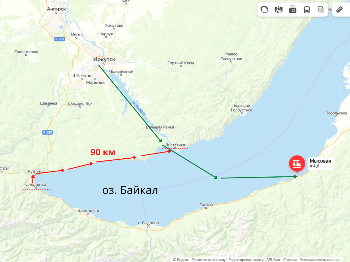 Карта кругобайкальской железной дороги с остановками