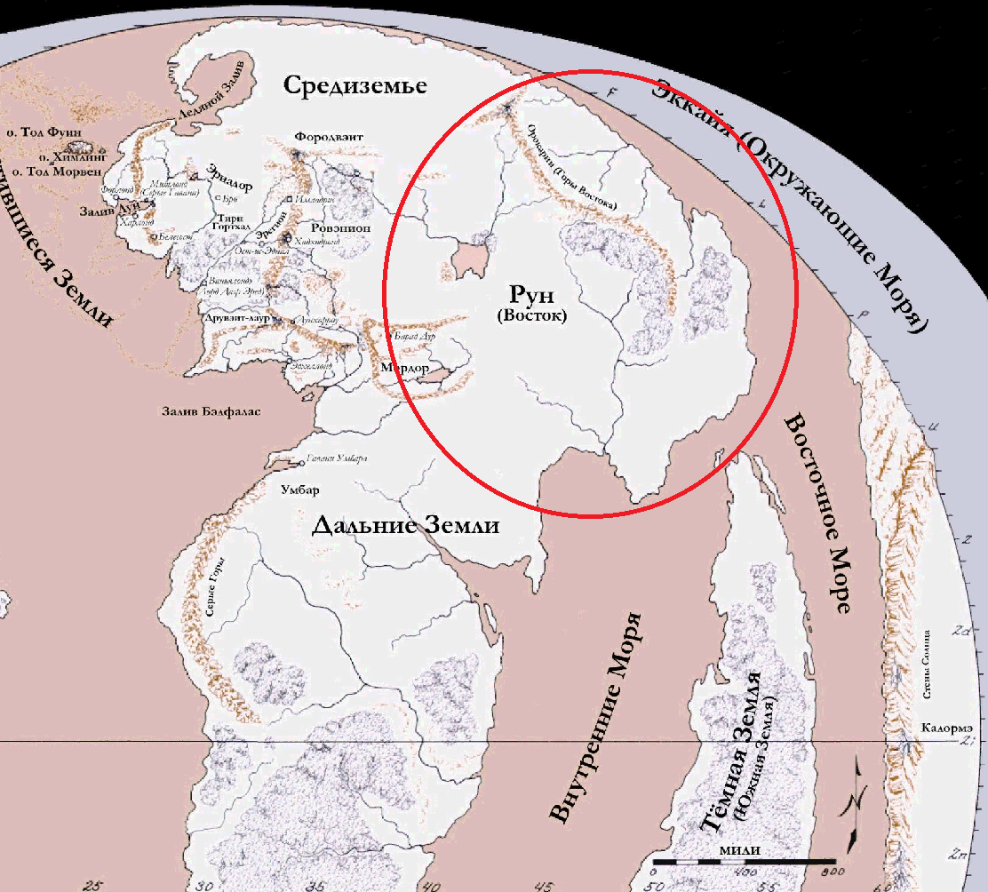 Восток Средиземья на карте во Вторую, Третью и Четвёртую Эпохи (обведён красным). Фото взято из "Атласа Средиземья" Каренн Винн Фонстад.
