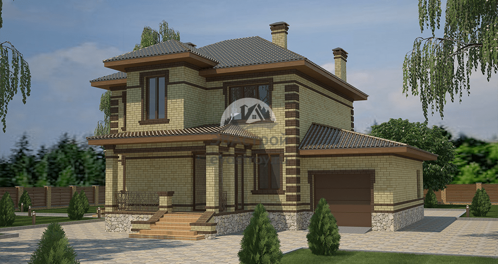 Проект двухэтажного дома 203 м2 с гаражом, кабинетом и террасой - 101-95 