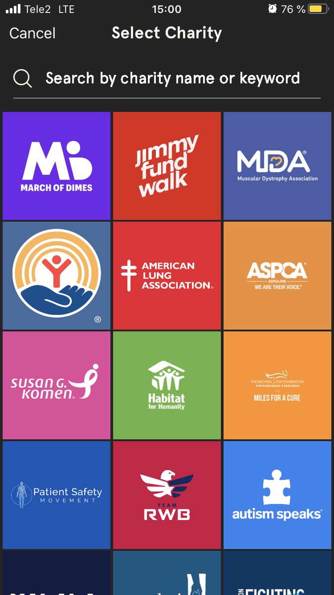 Благотворительные организации в Charity Miles 