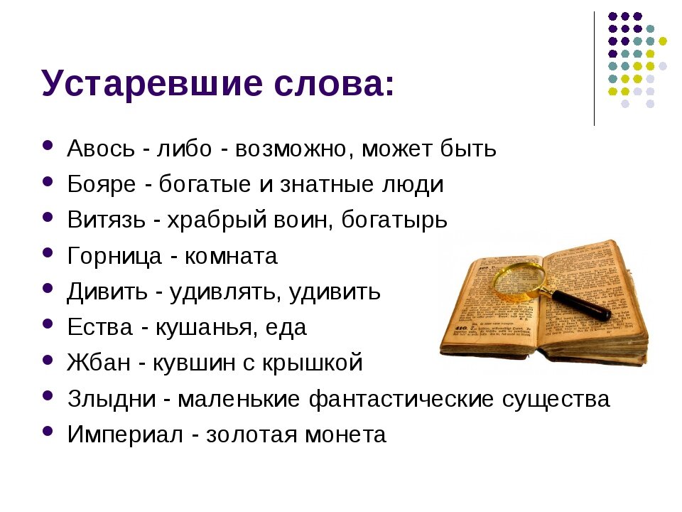 Использование устаревших слов в повседневной жизни проект по литературе