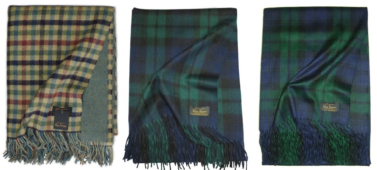 Пледы Glen Saxon: из шерсти ягненка (слева), из шерсти ягненка и 10% кашемира (в центре), из 100% кашемира (справа). Источник фото-контента Posteleon.ru