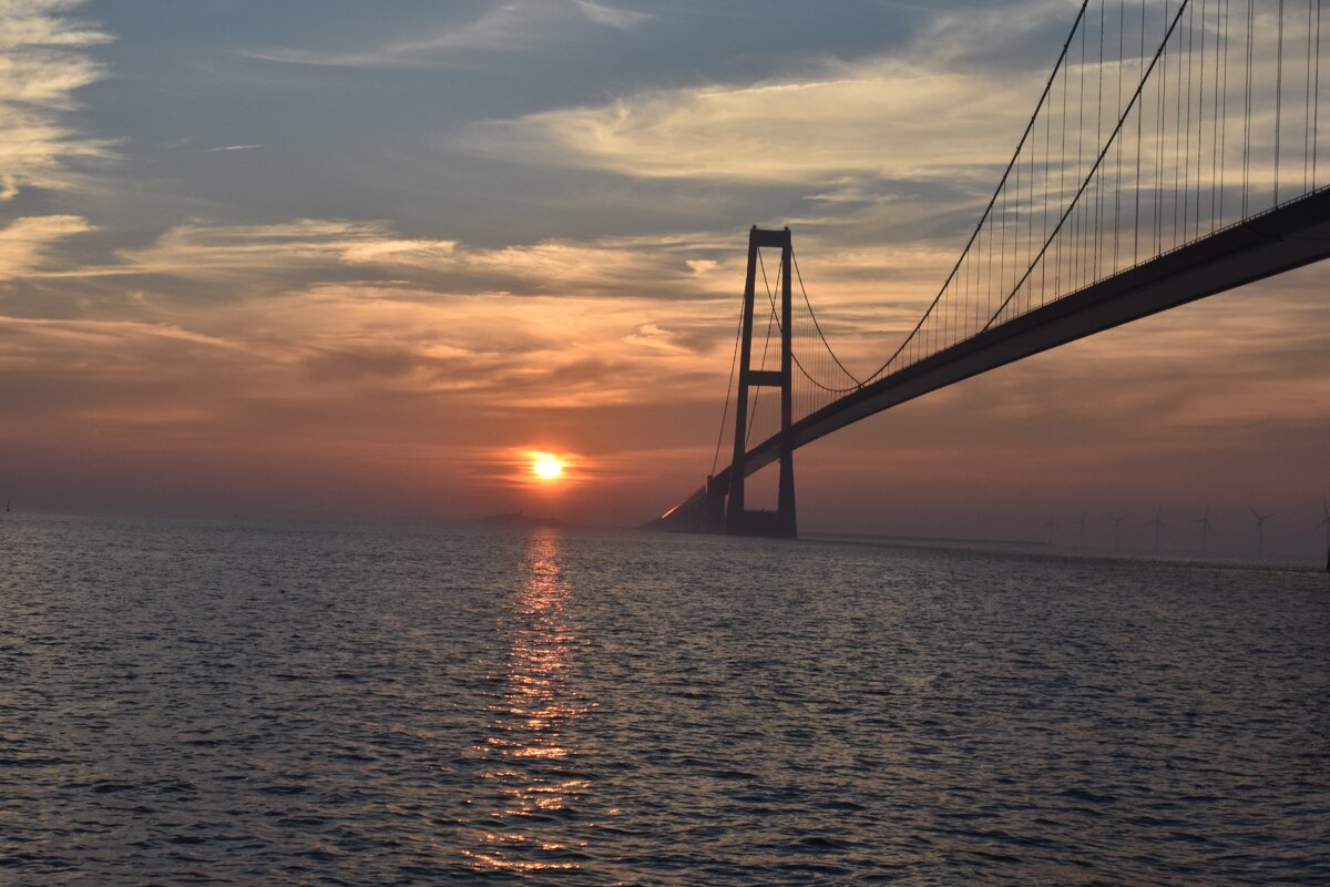 The sunset at the Great Belt Bridge 