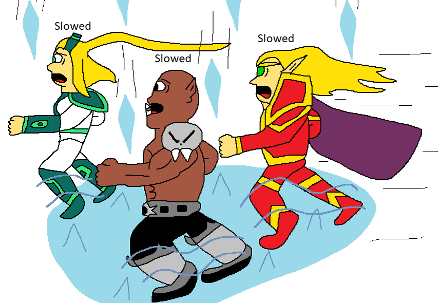 Тройка героев попадает в замедление.