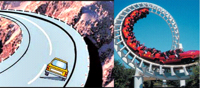 Задача: определить общую причину того, почему людей прижимает на американской горке к сиденью, в то время как они вверх тормашками, и почему машину заносит на повороте.