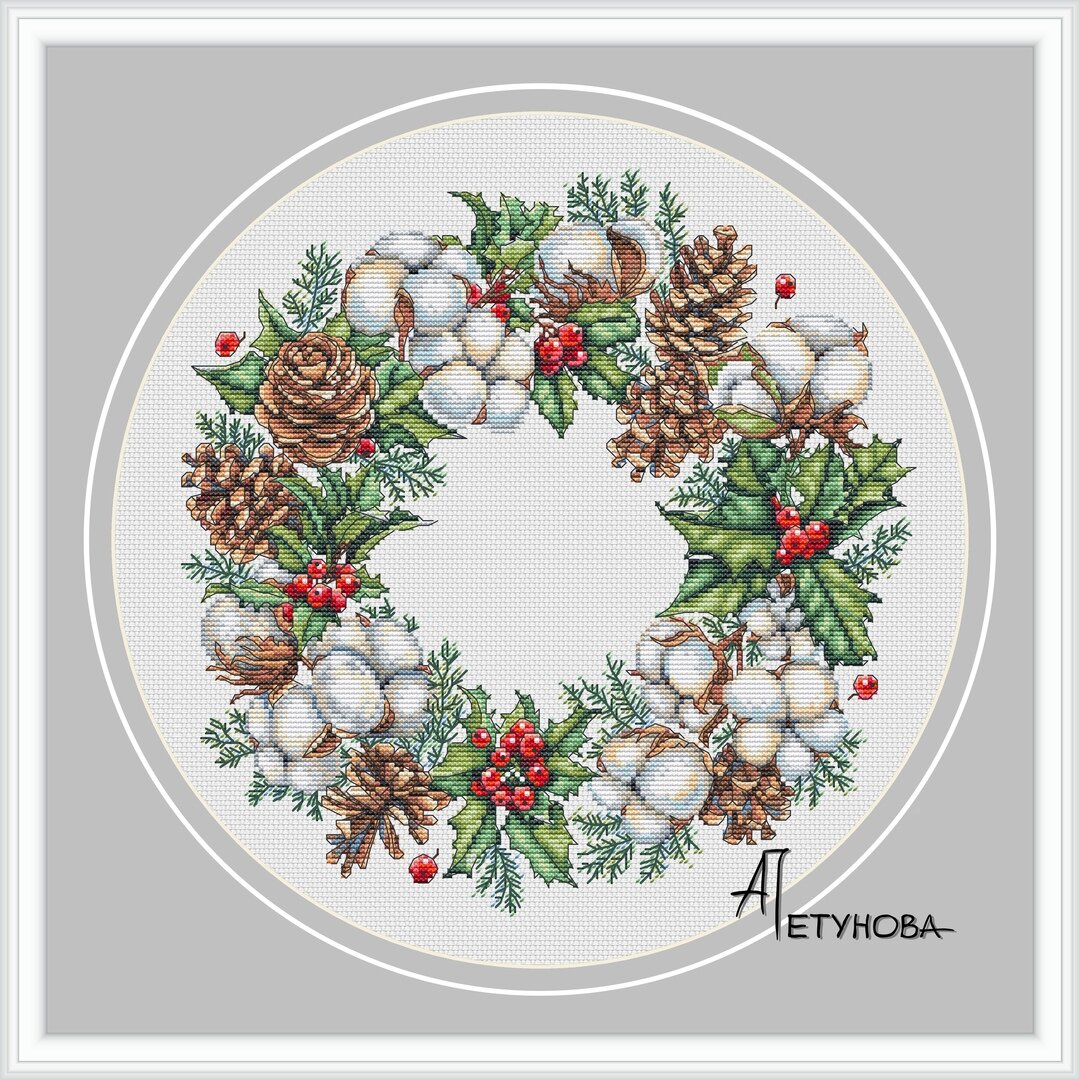 "Зимний венок", автор схемы для вышивки Анна Петунова, по иллюстрации Светланы Макаренко