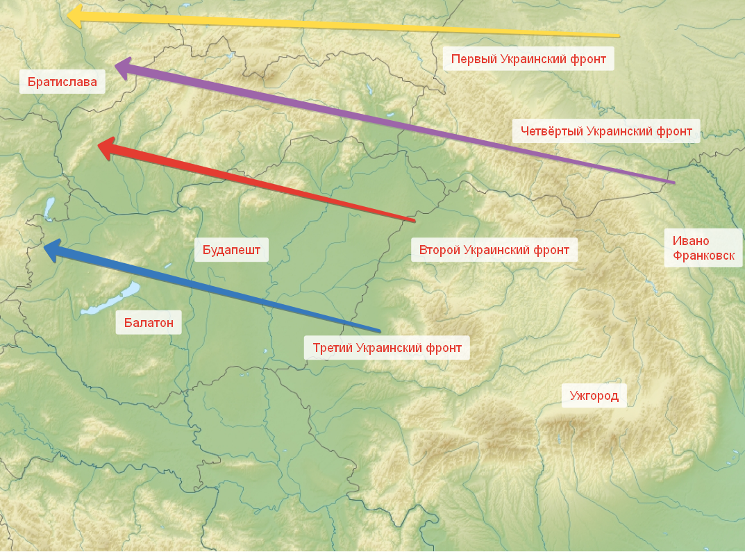 Силовая схема Битвы за Карпаты. Фон взят с сайта Википедия, дорисовано Автором