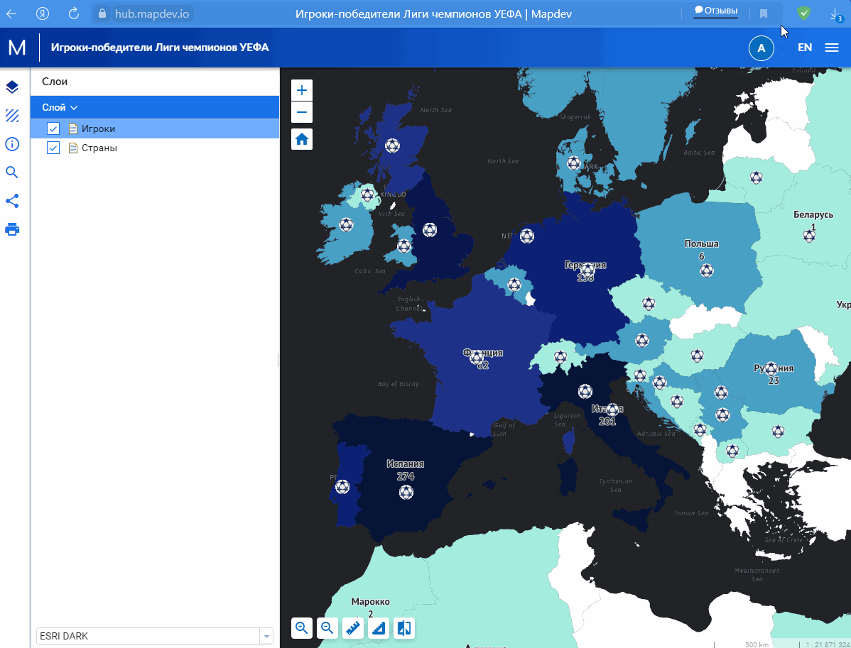 Карта на hub.mapdev.io