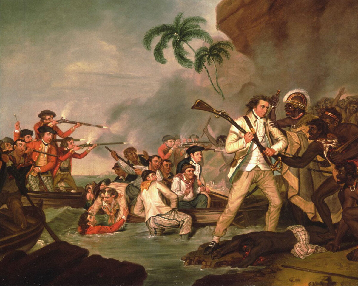 «Смерть капитана Джеймса Кука», 1783 г. Джордж Картер. Источник: Wikimedia Commons