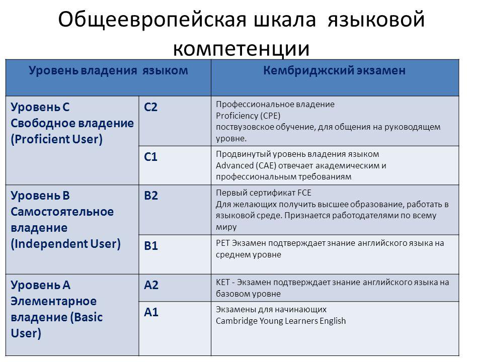 Шкала языковой компетенции