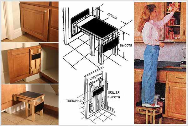 Выдвижная лесенка для кухни