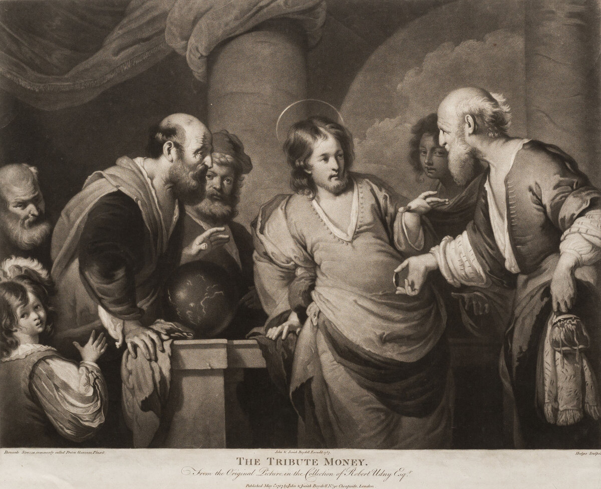 Ч.Г. Ходжес (по оригиналу Б. Строцци). Динарий кесаря. 1787 г. Бумага, меццо-тинто. Собрание С.А. и М.В. Васильевых.