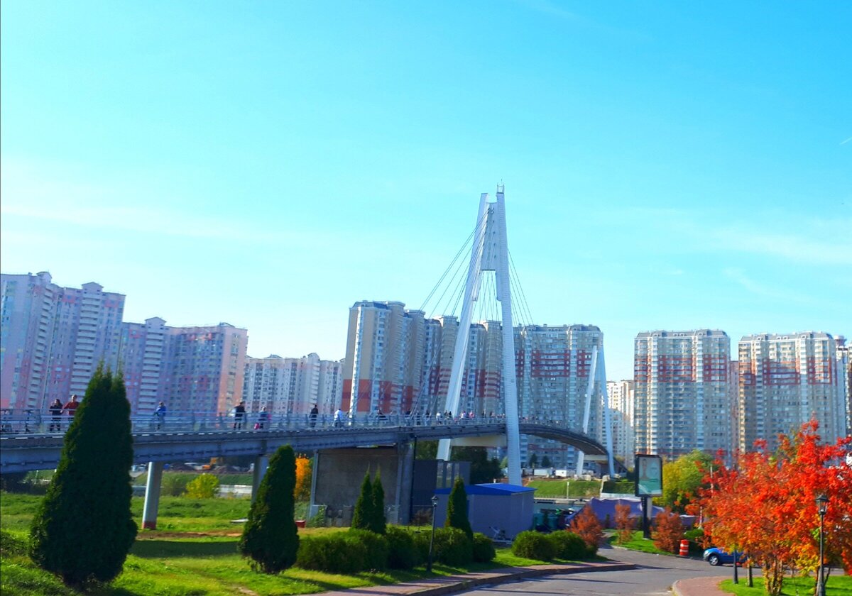 Новый микрорайон "Павшинская пойма" и мост. Фото авто