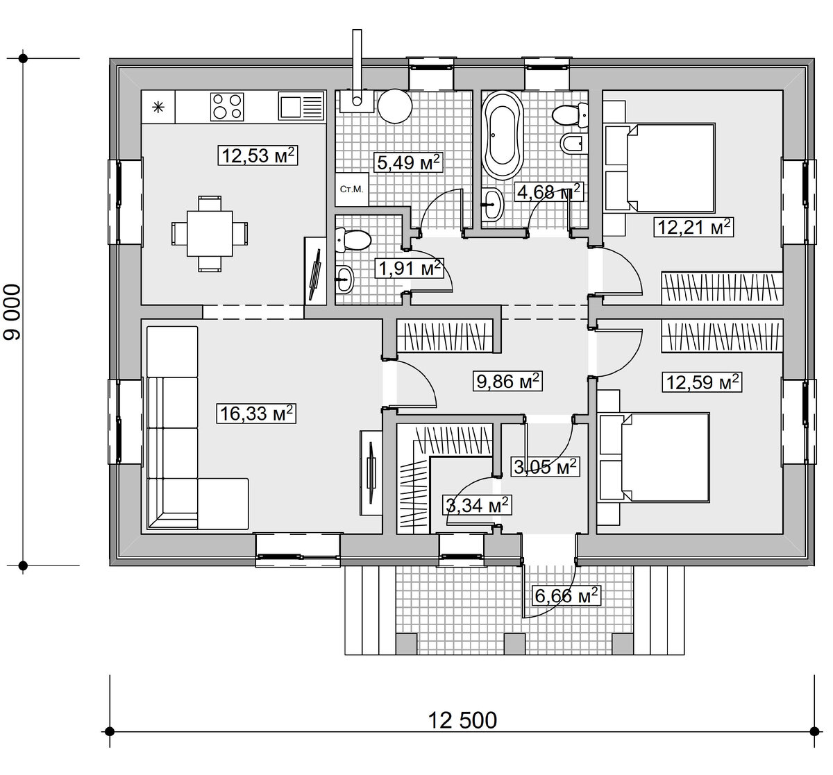 Дом 82 квадрата 9 х 12,5 м из газобетона с облицовкой керамическим кирпичом  | ArchDesign-live | Дзен