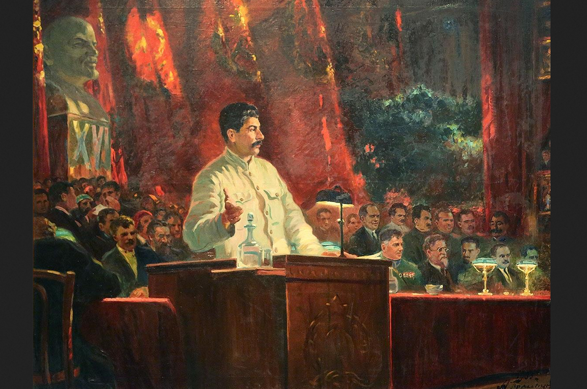 Александр Герасимов. «Доклад И. В. Сталина на XVI съезде ВКП(б)». 1935.