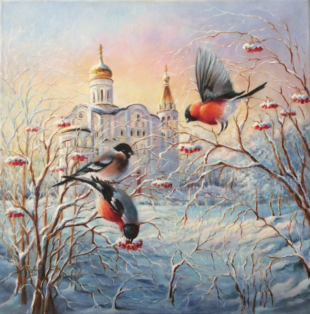 Картины художников со снегирями