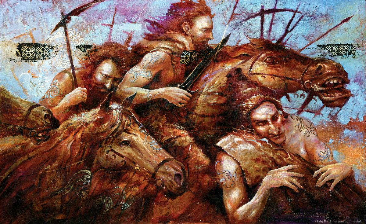 Скифский набег. 2016. оргалит, масло. 50х80см