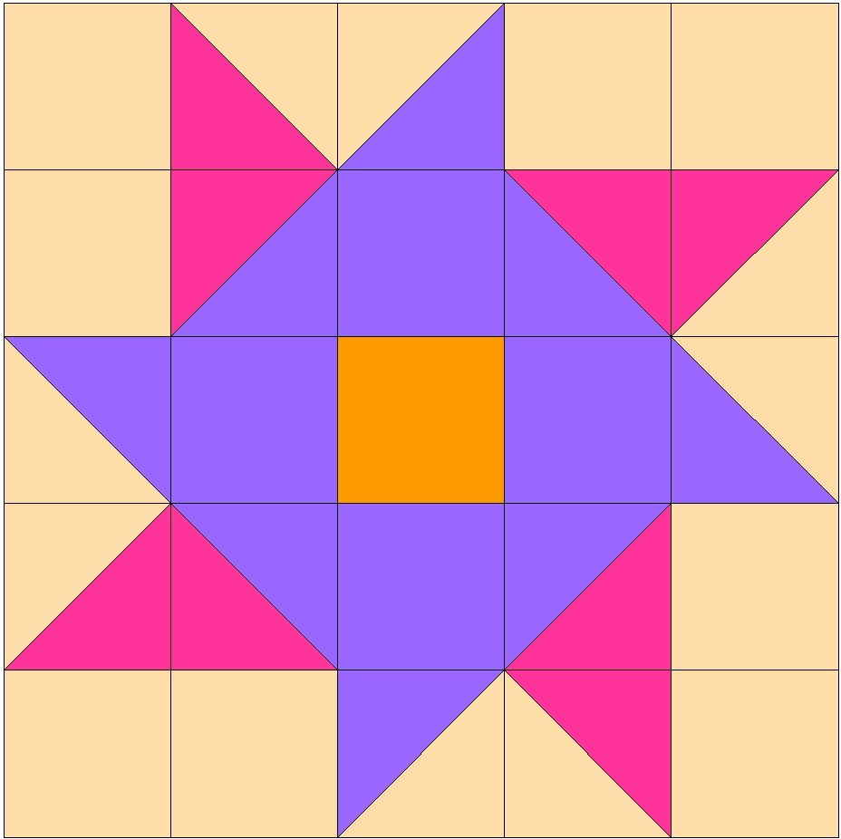 1 Лоскутный узор 5х5 квадратов со звездой, 4 цвета