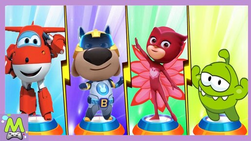 Talking Tom Hero Dash vs Om Nom Run 2 vs Super Wings Jett Run vs PJ ...