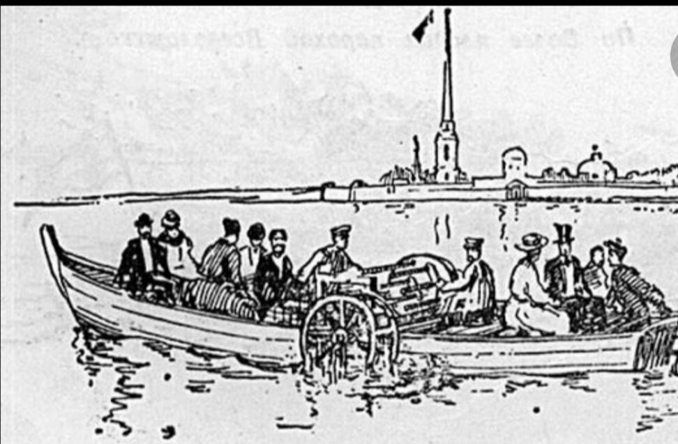 1838г. Санкт-Петербург. Электрокатер Якоби:первая в мире перевозка людей на электротранспорте.