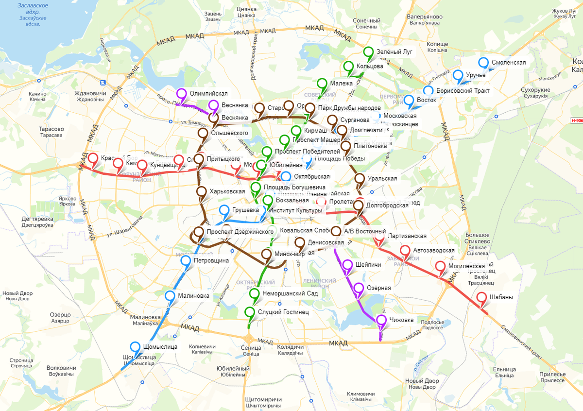 Схема метро минска на карте города с улицами и домами подробно